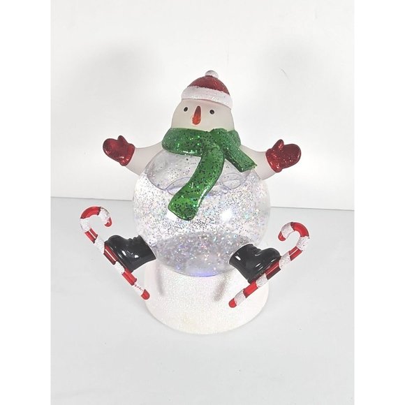 Snowman Snow Globe Multicolor Lights Moving Glitter Blown Glass Head And Arms - Picture 1 of 16